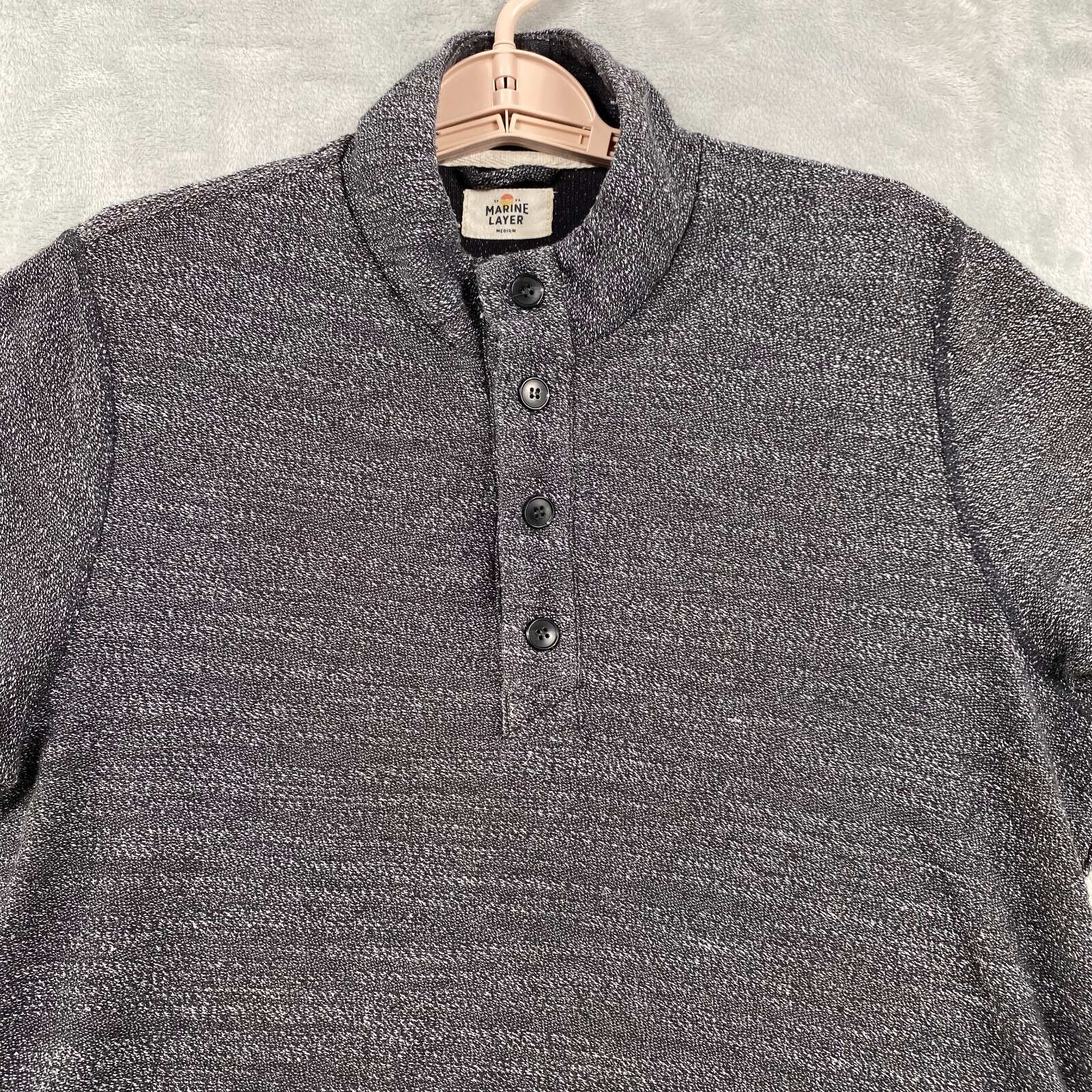 Marine Layer Clayton Men M Black Textured Sweater Button Pullover Henley Mock